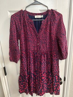 Vineyard Vines Dress Womens XXS  Leopard Tiered Leopard Deep Bay Red A-Line